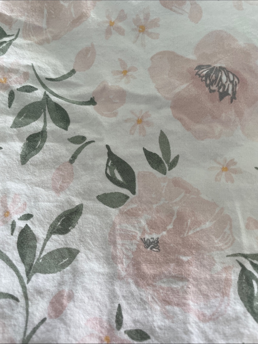 Pottery Barn Kids Pink and Green Floral Cotton Crib Sheet